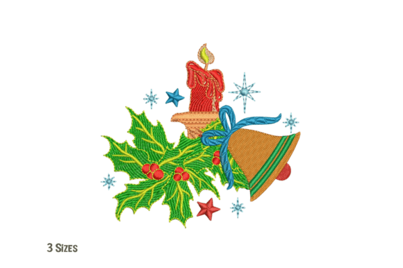 Candle, Bell Christmas Embroidery Design