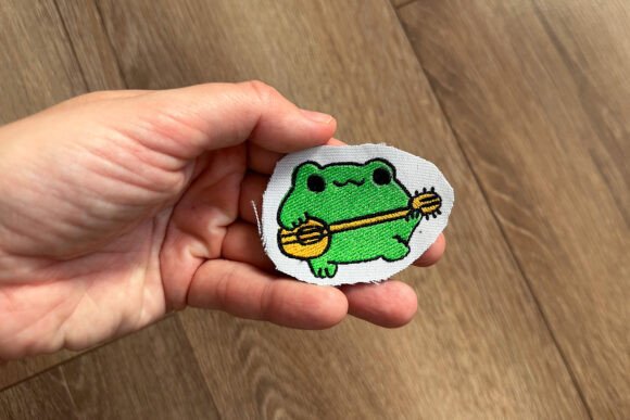 Frog with Guitar Machine Embroidery