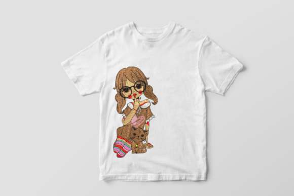 Girl with Her Dog Embroidery Design