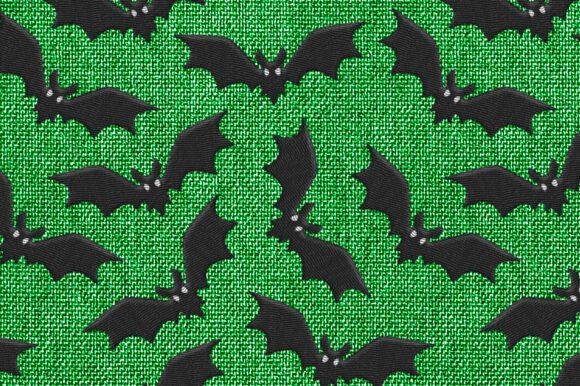 Halloween Embroidery Bats Green Pattern