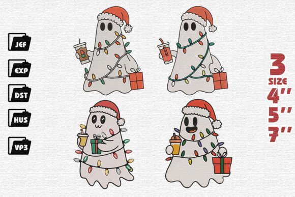 Set of 4 Boo Christmas Embroidery