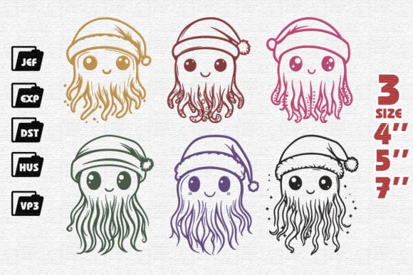 Set of 6 Cute Jellyfish Embroidery