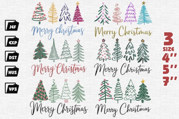 Set of 6 Merry Christmas Embroidery