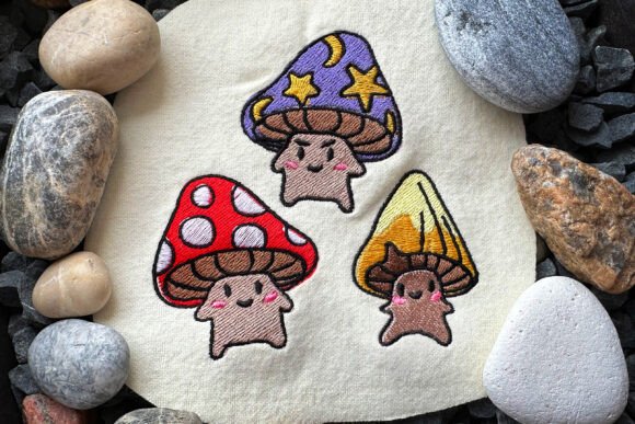 Three Mushrooms Machine Embroidery Bundle